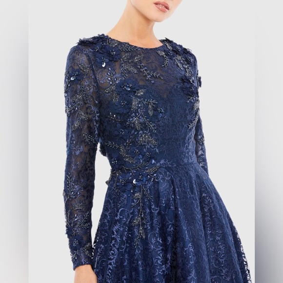 MAC DUGGAL Embellished Illusion Long Sleeve A Line Gown NWT Style A11121 - Picture 4 of 8